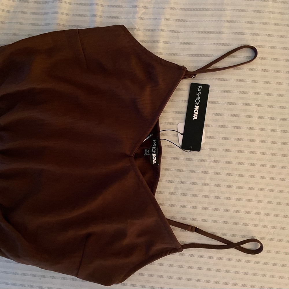 Fashion Nova Brown Silk Top Size Large